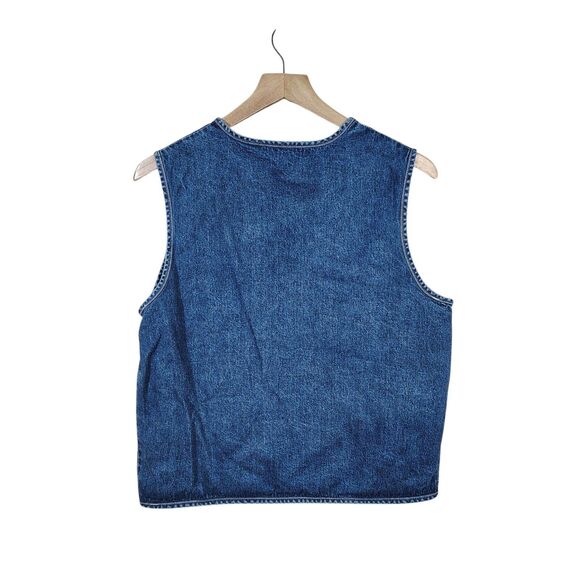 Vtg 90s Nautical Denim Vest Women’s MEDIUM Embroidered Sailboat Coastal Cottage - Picture 2 of 7